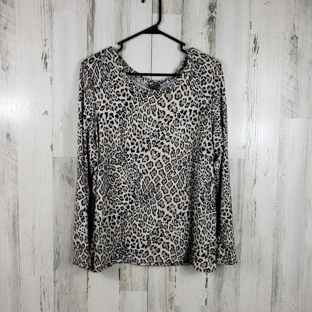 tart intimates cheetah print long sleeve pajama shirt women's size large